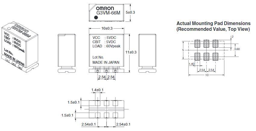 Mechanical Drawing - Omron Electronics G3VM-66M SPDT MOSFET Relay